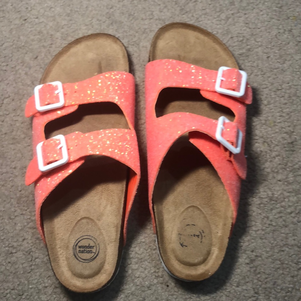 Sandals Size 7/ colors are salmon sparkly & brown